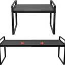 (2-Pack) 11" Cabinet Shelf Organizer Set, 14"~25" Expandable Shelves for Kitchen Cabinets & Cupboards, Perfect for Dishes, or Small Appliance Storage