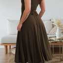 FairBeauty Women's Square Neck Casual Sleeveless Long Dress Stretchy Summer Sundress with Pockets (Brown, S)