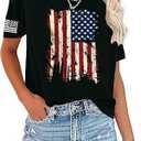 American Flag Patriotic T-Shirt for Women 4th of July Shirts Graphic Tees USA Flag Short Sleeve Shirt Tops Size M