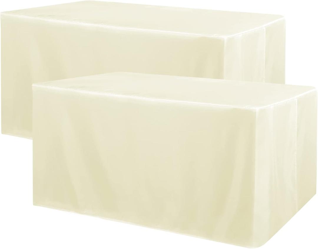 Obstal 2 Pack Table Clothes for 6 Foot Rectangle Tables - Water Resistant Washable Fabric Polyester Rectangle Table Cover Protector for Wedding, Banquet and Trade Shows, 72L x 30W x 30H Inches, Cream
