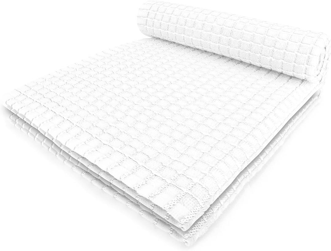 Fecido Classic Kitchen Dish Towels with Hanging Loop - Heavy Duty Absorbent Dish Clothes - European Made 100% Cotton Tea Towels - Set of Two, White