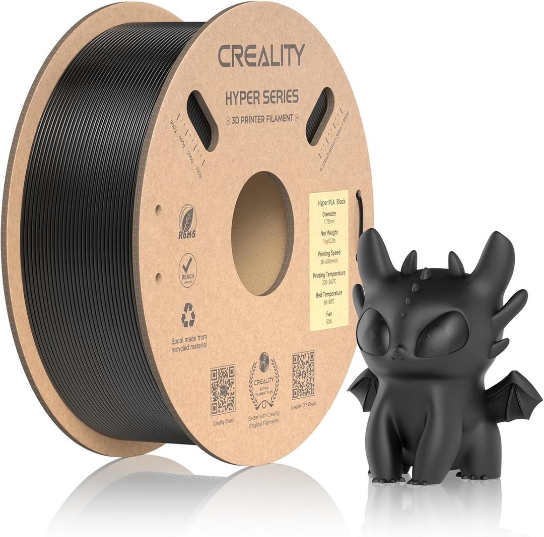 Official CREALITY Hyper PLA Filament 1.75mm, High Speed PLA 30-600mm/s Rapid 3D Printer Filament, Dimensional Accuracy +/-0.02mm, Fit Most FDM 3D Printers, 1KG(2.2lbs) Spool Black