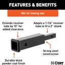 CURT 45790 Trailer Hitch Receiver Adapter, 1-1/4-Inch to 2-Inch, 10-Inch Extension, 350 lbs.