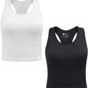 2/3/4 Packs Ribbed Racerback Tanks with Built in Bra for Women -Women’s Seamless Crop Tops Camisole Sport Bra, Medium