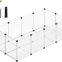 SONGMICS Pet Playpen with Floor, Small Animal Pen, Pet Fence Indoor, DIY Plastic Enclosure for Hamsters, Rabbits, Hedgehogs, Ferrets, 56.3 x 28.7 x 18.1 Inches, White ULPC02W