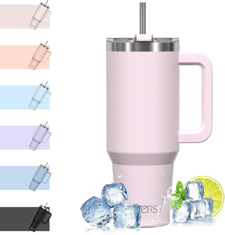 40oz Tumbler with 100% Leakproof Covered Straw Lid | Hygienic Covered Straw | Insulated Stainless Steel Water Bottle with Handle | Cup Holder Friendly | BPA-Free