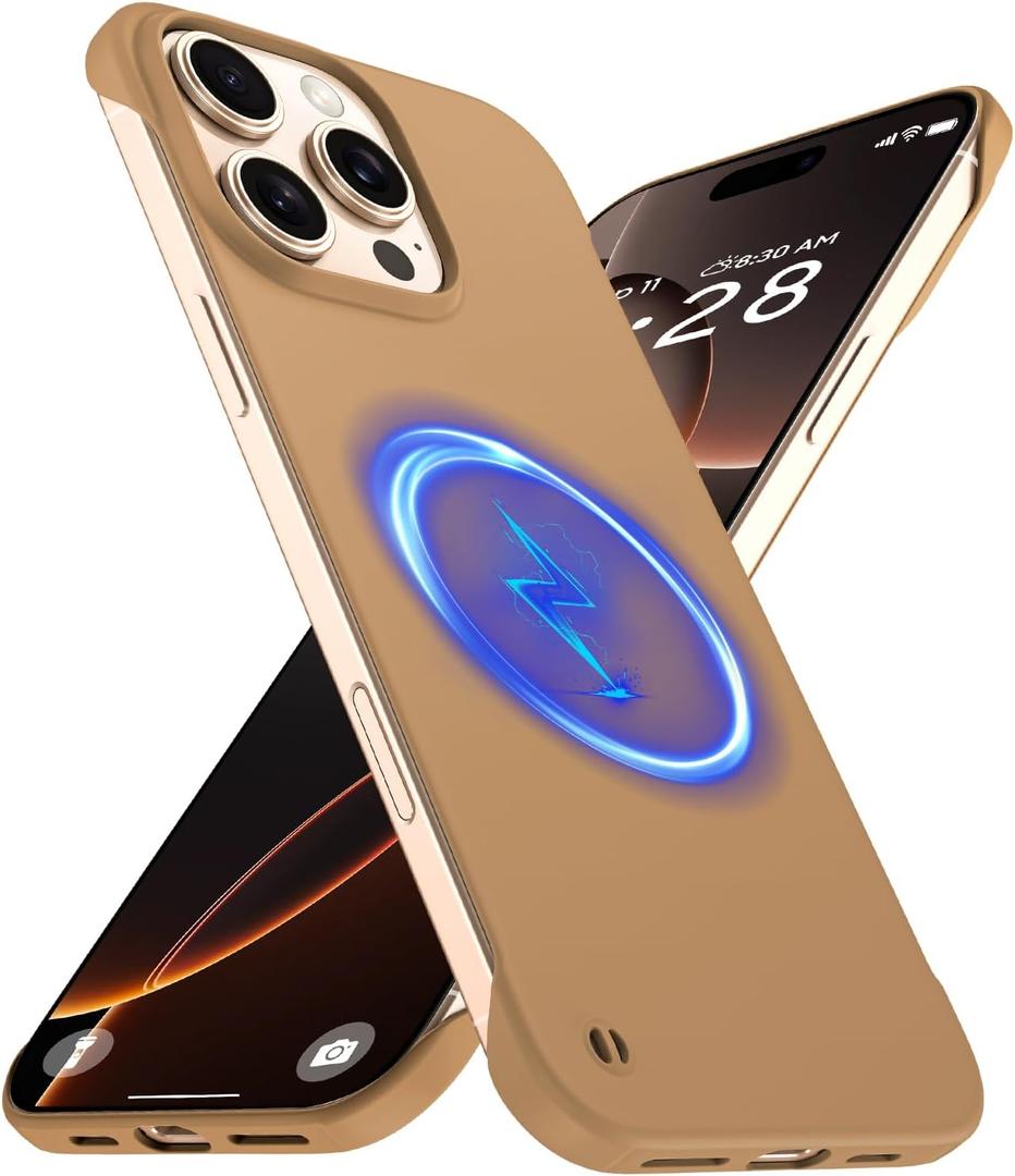 GRECAZO Magnetic Slim Case Fit for iPhone 16 Pro Max Phone Case 6.9"(2024) Ultra-Thin Lightweight Durable Frameless Matte Hard for agSafe Cover Case with Pull Ring Shockproof Non Slip Rope-Mocha Brown