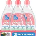 DREFT Bottle and Dish Soap | Made to Clean Baby Bottles, Sippy Cups, Pacifiers, Breast Pumps, & More | Gently Removes Milk Film & Odors | Plant Based, Fragrance Free Dish Soap | 18 Fl Oz (Pack of 3)