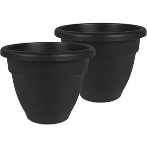 The HC Companies Caribbean Planter Pot - Outdoor & Indoor Plant Pot with Drainage Hole & Plug - Rolled Rim Plastic Pots for Plants & Flowers - Decorative Plant Pot (10" Black, Pack of 2)