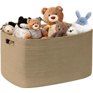 86L Large Wicker Laundry Basket for Living Room Storage,Boho Woven Cotton Rope Baskets for Kids Toy,Gifts,Square Blanket Hamper for Bedroom Dirty Clothes,Jute