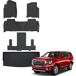 AUXKO All Weather Floor Mats & Cargo Mat for 2025-2021 Chevrolet Tahoe & GMC Yukon(Not XL) & Cadillac Escalade 7 Seat 2 Row Bucket Seat Accessories Odorless Anti-Slip Liner Black