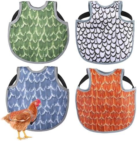 KUNAL 4 Pcs Chicken Saddles for Hens,Chicken Aprons for Hens with Adjustable Strap,Durable Anti-Pecking Design for Feather Loss & Back Protection,Suitable for Chickens,Ducks,and Geese