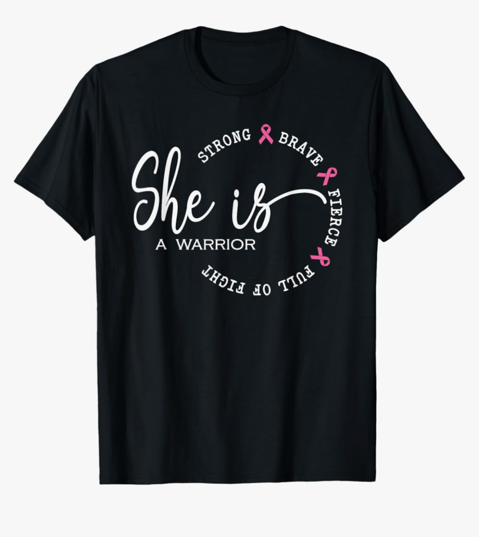 She is A Warrior Strong Brave Pink Breast Cancer Awareness T-Shirt, 2XL