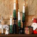 Funtery 6 Pcs LED Christmas Tree Flameless Taper Candles Real Wax Battery Operated Candlestick Lights with 3D Flame and Remote Timer Window Fireplace(Snow-Topped,Christmas Tree)