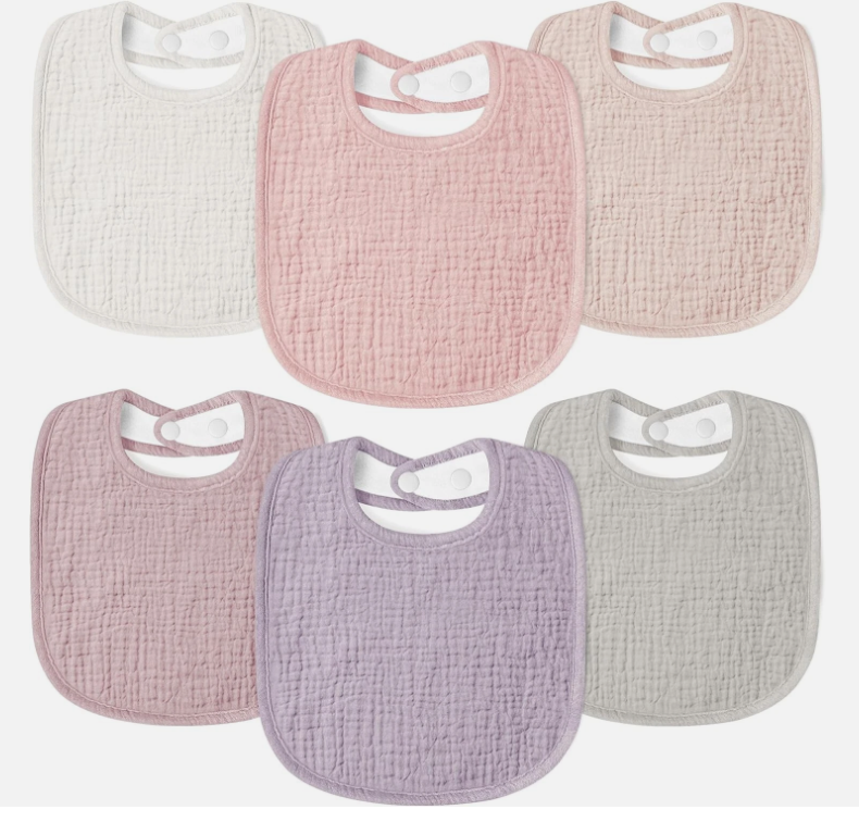Susurration Muslin Baby Drool Bibs 6Pack Soft Square Adjustable Baby Bandana Bibs for Unisex Girls & Boys