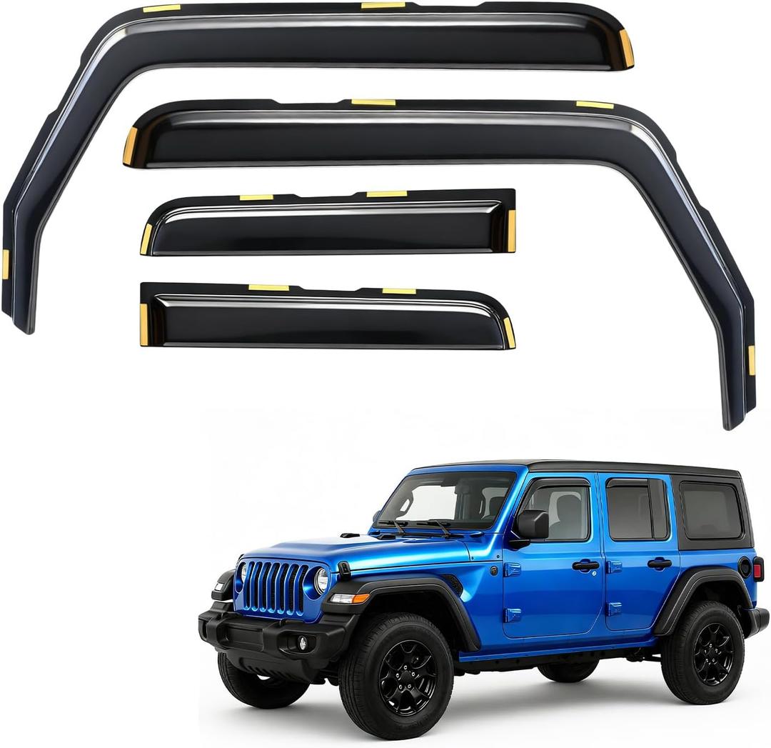 in-Channel Rain Guards Compatible with Jeep Wrangler JL 2018 2019 2020 2021 2022 2023 2024 Full Size Shatterproof Heavy-Duty Side Window Deflectors, Window Visor -Black, 4 PCS