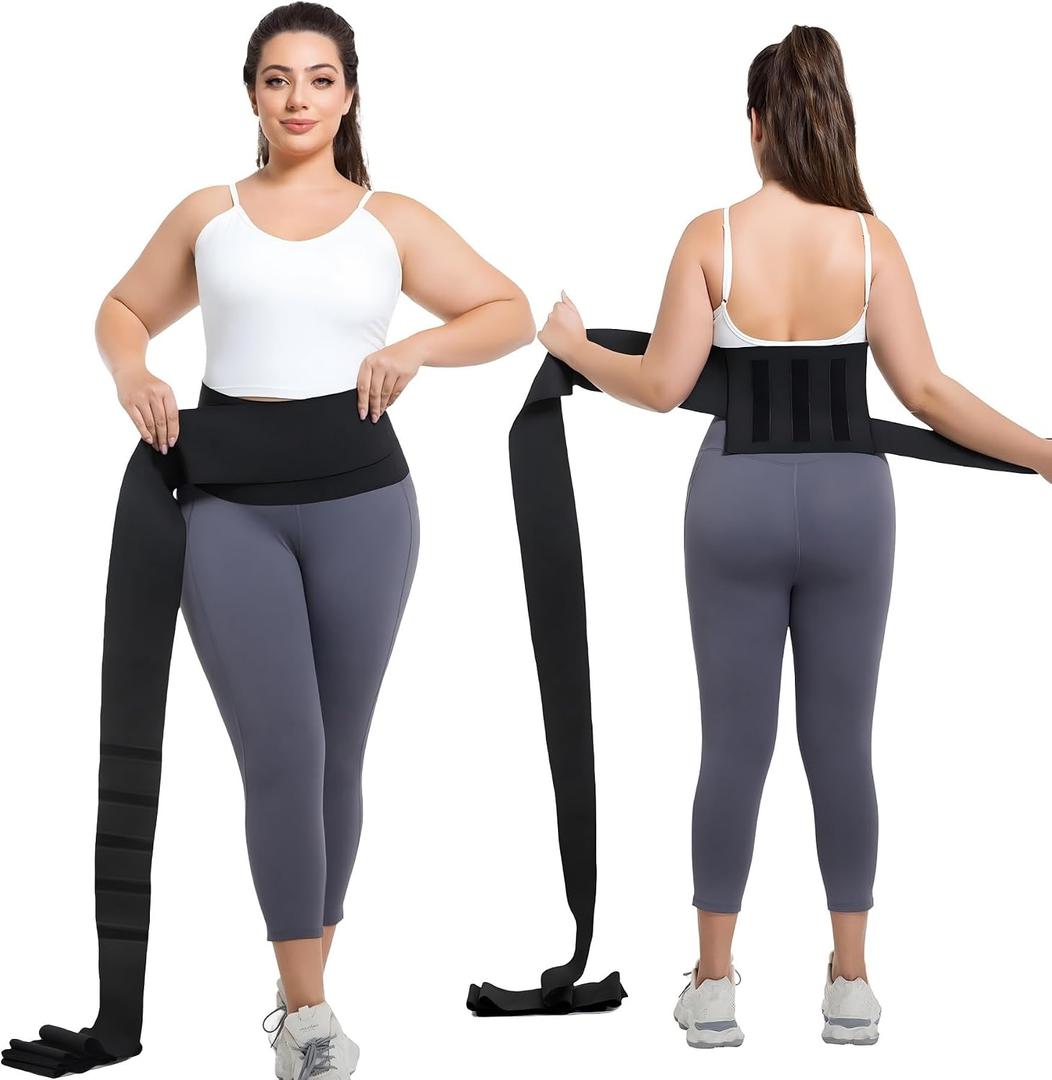 Waist Trainer for Women Plus Size 2025 Upgrade Adjust Stomach Bandage Wrap Waist Band Long Torso Tummy Wraps (Black, M)