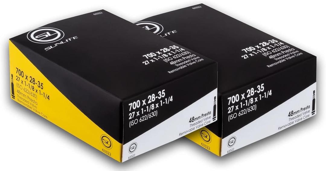 1 Pack or 2 Pack - Bike Tube, Presta Valve 700c x 28-35, (27x1-1/8 to 1-1/4), 48mm Presta Valve, Bicycle Inner Tube, Sunlite