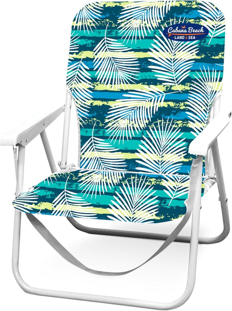 Cabana Beach Folding Beach Chair, 1 Position Lightweight and Portable Foldable Outdoor Camping Accessories with Carry Strap, Palm Multi Stripe