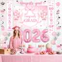 Bow Graduation Party Decorations 2026 Congrats Grad Backdrop, Banner, Class of 2026 Hanging Swirls Honeycomb Centerpieces,Balloons Congratulate Party Decor for 2026 Graduation Party Supplies