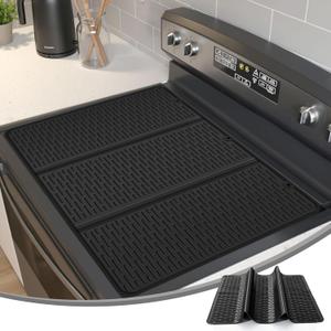 Suclain Stove Top Cover for Electric Stove 28" x 20" Foldable Glass Cooktop Protector Black Flat Silicone Mat Induction Ceramic Cooktop Oven Top Cover Dish Drying Mat for Christmas gifts