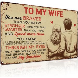 ALKB Metal Sign - Decorative Metal Sign, 8x12 Inch, Vibrant, Vintage, Wall Mount, Love Theme, Gift for Wife, Anniversary, Birthday, Valentine's Day (To My Wife)
