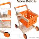 Wooden Baby Walker Shopping Cart for Toddlers, Orange Pretend Grocery Cart