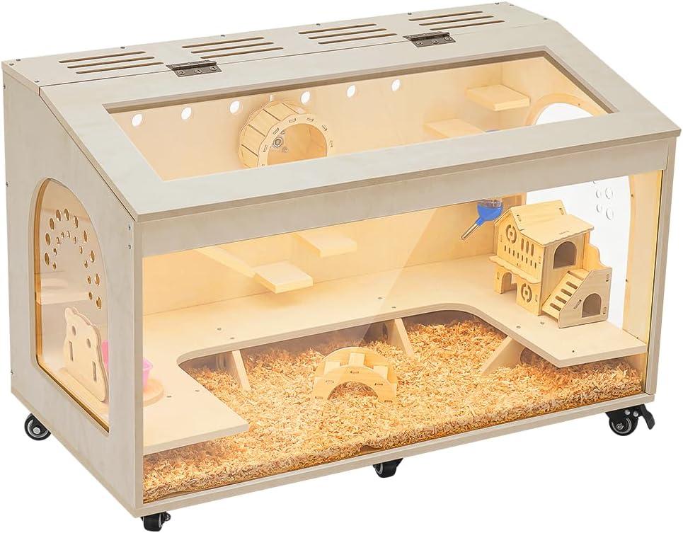 Hamster Cage Large 32 inch Guinea Pig Cages Hamster Cages Enclosure and Habitats Mice Rat Cage with Platform Openable Top Acrylic Sheets Wooden Chewproof Small Animal Cage for Hedgehog Mouse Gerbil