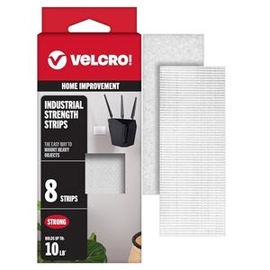 VELCRO Brand Heavy Duty Strips with Adhesive | 8 Sets, White | Wide 4in x 2in | Holds 10 lbs | Industrial Strength Stick On Tape | Indoor or Outdoor Use, (Pack of 8)