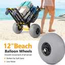 Bonnlo Beach Cart with 12" Big Balloon Wheels for Sand, Foldable 2-in-1 Beach Buggy Cart Fishing Cart with Large Cargo Deck, Fishing Rods Holder, Water Bottle Holder, 2 Mesh Bag, Hand Pump