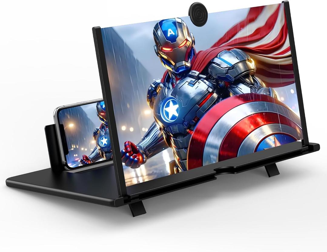 18" Screen Magnifier for Mobile Phone,3D HD Cell Phone Magnifying Projector Screen Enlarger for Movies, Videos, and Gaming,Foldable Phone Stand with Screen Amplifier,Supports All Smartphones (Black)