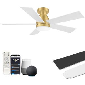 42Inch Smart Ceiling Fans with Lights Remote,Flush Mount,Outdoor,Gold White