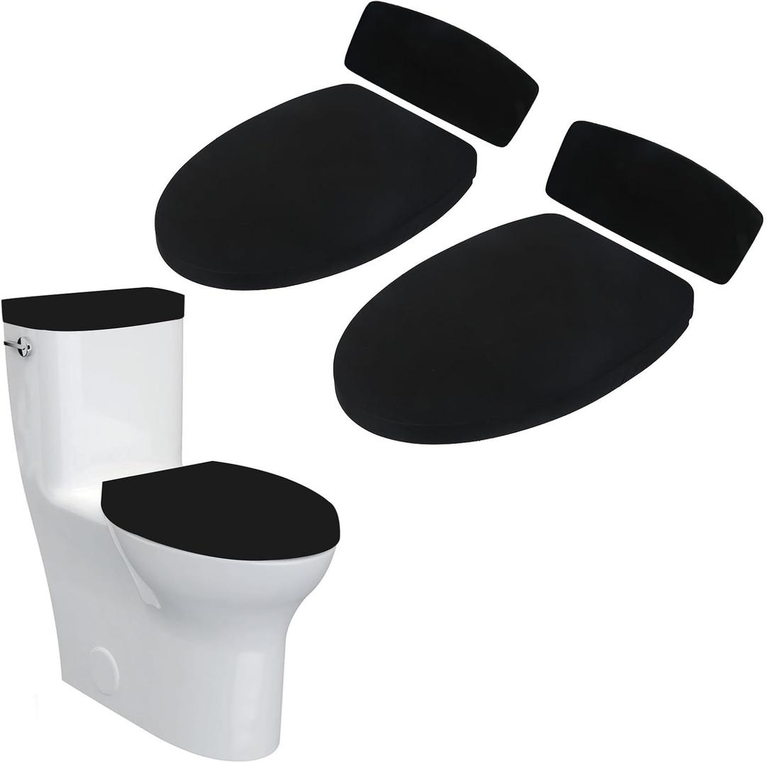 2Set Toilet Lid Cover and Toilet Tank Lid Cover Toilet Cover with Elastic Bottom Fabric Cover for A Lid Toilet Tank Toilet Top Cover Back of Toilet Tank Cover Replacement (Black)