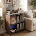 Faesun 3 Tier Record Player Stand with Flip-Down Record Shelf, Walnut