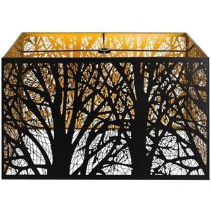 Metal Large Rectangular Lampshade For Table Lamp Floor Lamps,8"×14"×9" Black Outside Gold Inside Replacement Forest Rectangle Lamp Shade Spider Fitter