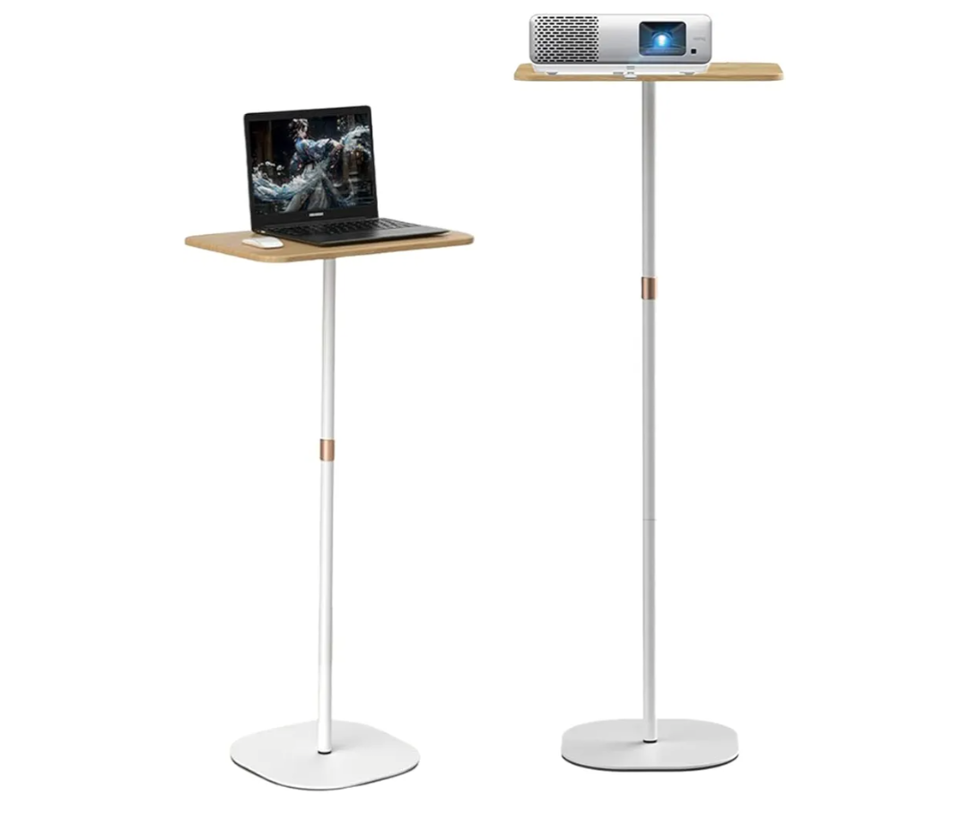 Small Laptop Standing Desk, Adjustable Height Pedestal Side Table with Wooden Top, Portable Tall End Table Workstation, Stand-Up Desk for Bedside, Couch, Sofa, Living Room, Bedroom, Home Office, White