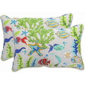 Pillow Perfect Outdoor/Indoor Pillows, Lumbar - 11.5" x 18.5", Blue Coral Bay 2 Count