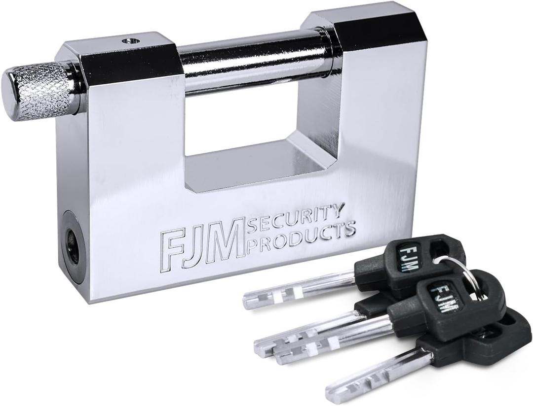 FJM SPSA80-KA D-Style High Security Padlock, Home Improvement Anti Theft Trailer Lock, Bike Lock, & Door Lock. Also for Outdoor Storage Shed, Includes Master Lock Set, Keyed Alike, 3 1/8" (80mm)