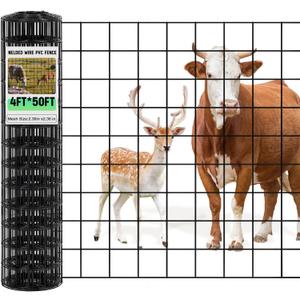 Gisafai 16 Gauge Galvanized Welded Wire Fence 4 ft x 50ft PVC Coated Hardware Cloth, 2.36" x 2.36" Mesh, Heavy Duty Garden Fencing Roll for Chicken, Dog Yard, Deer Cattle & Animal Protection(Black)