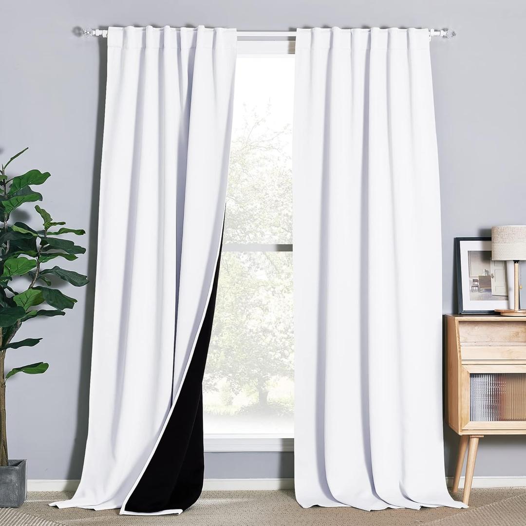 NICETOWN Full Shading Curtains for Window, Super Heavy-duty Black Lined Blackout Drapes with Rod Pocket & Back Tab for Bedroom, Privacy Assured Window Treatment (Pure White, Pack of 2, 52" W x 102" L)