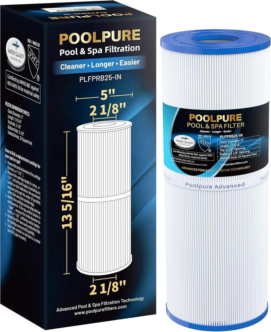 POOLPURE PLFPRB25-IN Hot Tub Filter Replace Unicel C-4326, Guardian 413-106, Filbur FC-2375, FC-2370, 3005845, 17-2327, 100586, 33521, 25392, 817-2500, 5X13 Drop in Spa Filter 1 Pack