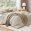 WRENSONGE Oversized Queen Comforter Set - 3 Pieces Prewashed Light Oatmeal Comforter Soft Lightweight for All Seasons,Down Alternative Comforters Oversized Queen Size with 2 Pillow Shams