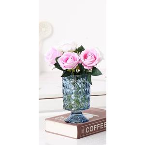 MCMCNCUIU Crystal Vases for Centerpieces, Blue Flower Glass Vases Set of 1, Pedestal Glass Vases for Living Room, Bedroom, Dining Table, Birthday, Wedding, 7 inch