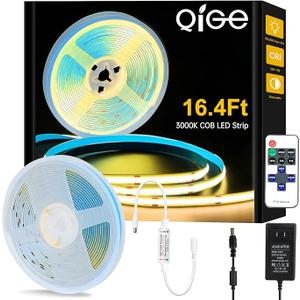 COB LED Strip Lights Warm White 3000K,16.4ft Premium High Density 24V Tape Light,2400 LEDs,350+ LM/FT, CRI 90+, IP20, Lighting for Kitchen, Cabinets (Power Supply & Remote Controller Included)