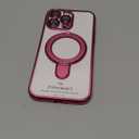 Compatible with iPhone 14 Pro Max Case with Magnetic Ring Stand [Compatible with Mag-Safe] [Full Camera Lens Protector] Soft Plating Clear Phone Case for iPhone 14 Pro Max 6.7", Rose