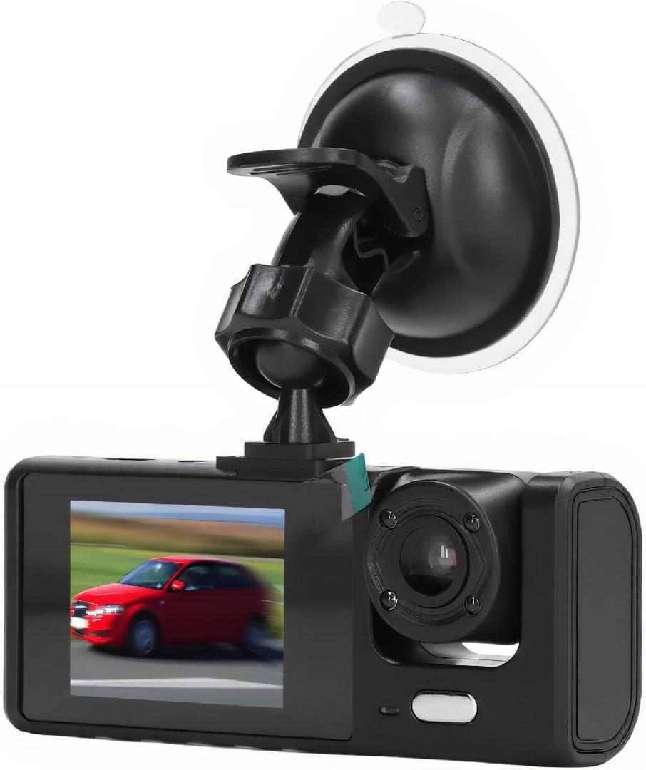 Car Dash Cam, Front Rear Inside 3 Lens Dashboard Camera Recorder with Clear Night Vision Loop Recording, 2.0 Inch Screen, 24 Hours Parking Mode