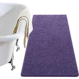 LOCHAS Luxury Bathroom Rug Shaggy Bath Mat 24 x 48 Inch, Washable Non Slip Bath Rugs for Bathroom Shower, Soft Plush Chenille Absorbent Carpets Mats, Dark Purple