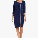 R&M Richards Elegant Knee Length 3/4 Sleeve Asymmetric Neckline Dress W/ & Rhinestone Trim & Slit, Size 18