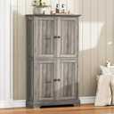 ChooChoo Bathroom Floor Cabinet, Farmhouse Bathroom Storage Cabinet with 4 Doors and Adjustable Shelves, Pantry Cabinet for Living Room, Kitchen, Retro Grey