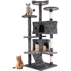 Cat Tree for Indoor Cats, Multi-Level Cat Tower with Scratching Posts & Cozy Condo, Space Saving Cat Activity Center, Durable Pet Play House (54in,Light Gray)